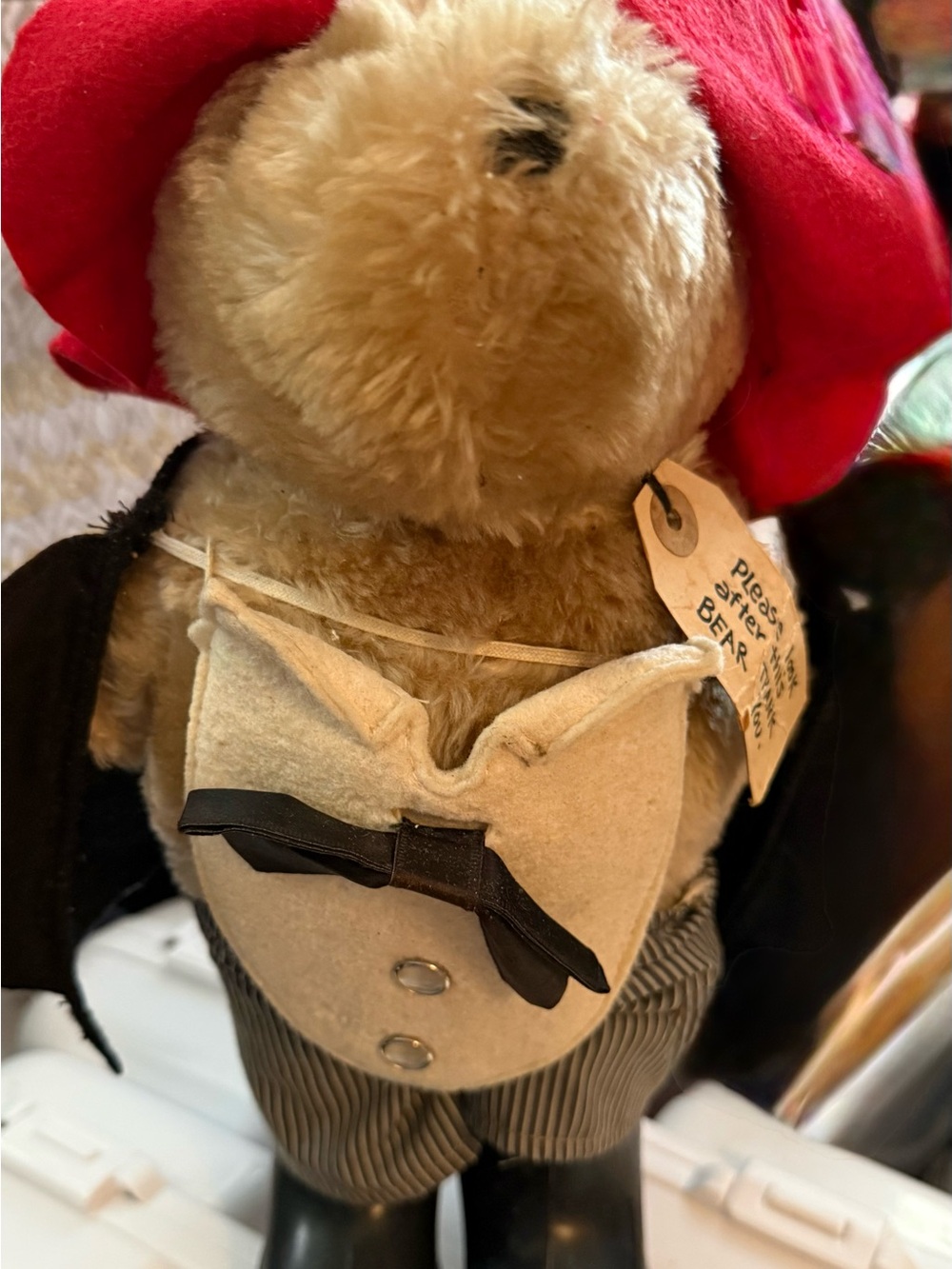 Dress-Up Plush Bear Toy in Cream, Red & Black - Charming Costume Bear